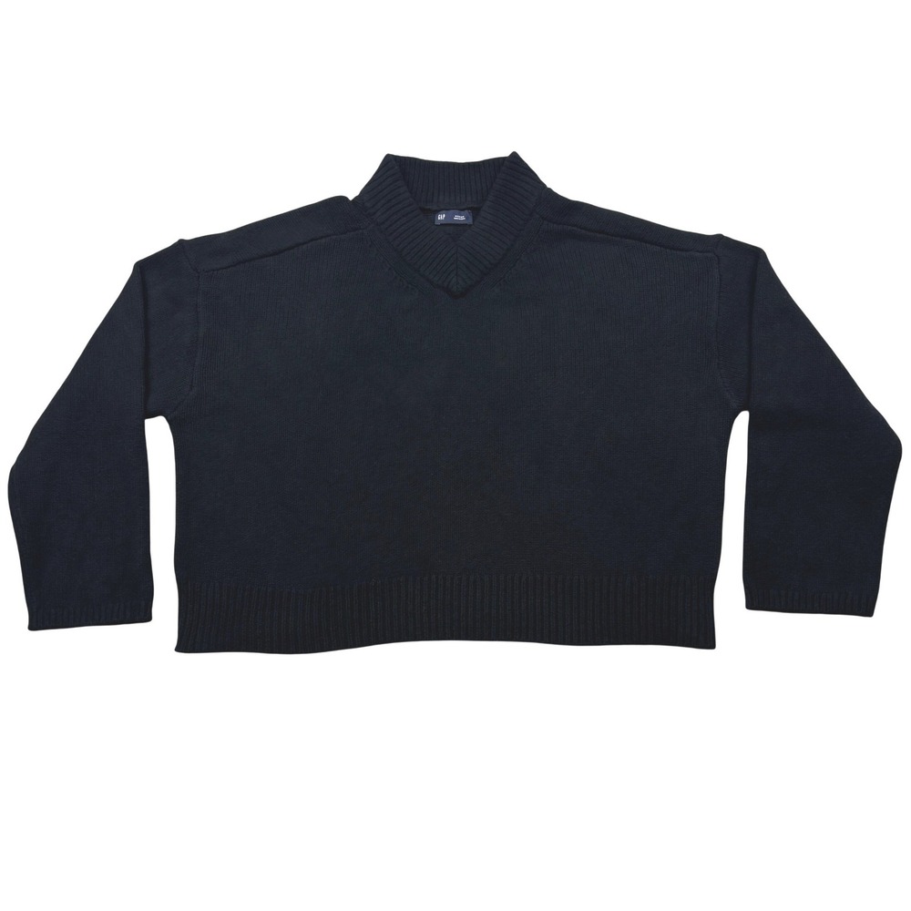 Gap Sweater Womens Medium Black Fast CashSoft V Neck Knit Pullover Boxy Crop
